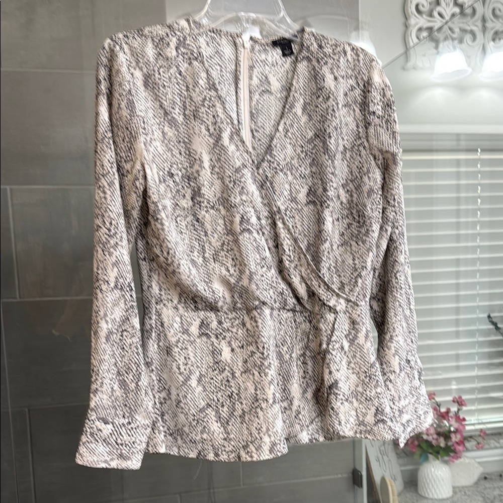 Ann Taylor Factory Pink Wrap Blouse with Long Sleeves